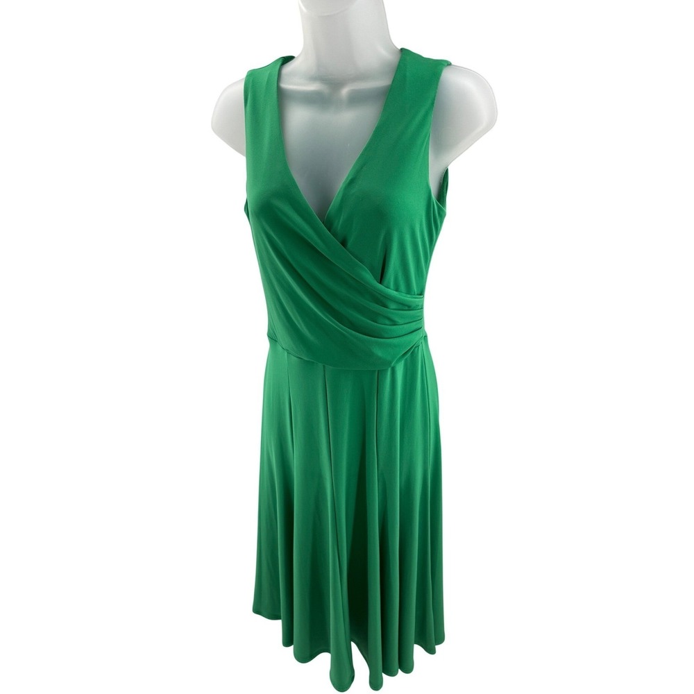 Lauren Ralph Lauren Kelly Green Sleeveless Ruched Pleated Midi Dress Size 2
